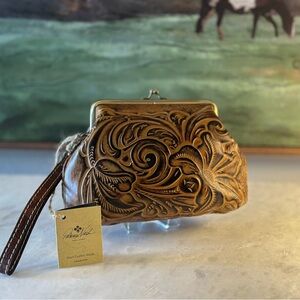 Patricia Nash Tooled Tuscan Brown Leather Clutch NWT